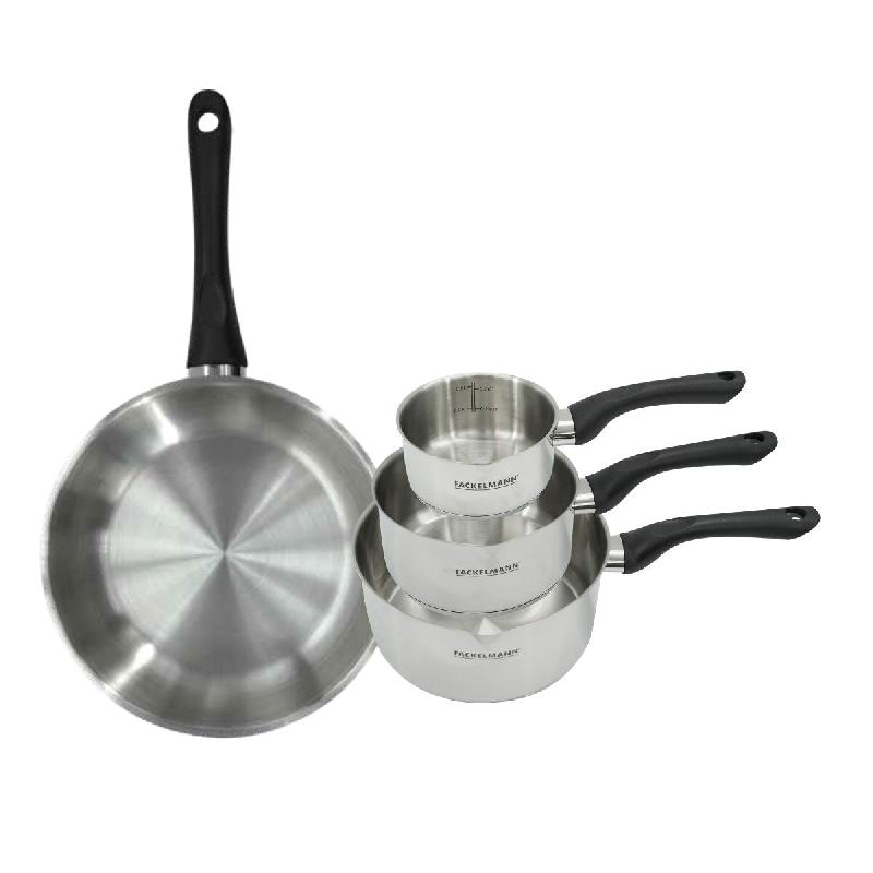 Set poêle 28 cm et 3 casseroles 12 16 et 20 cm en inox Fackelmann Geneva - gris inox 3176239944365_0