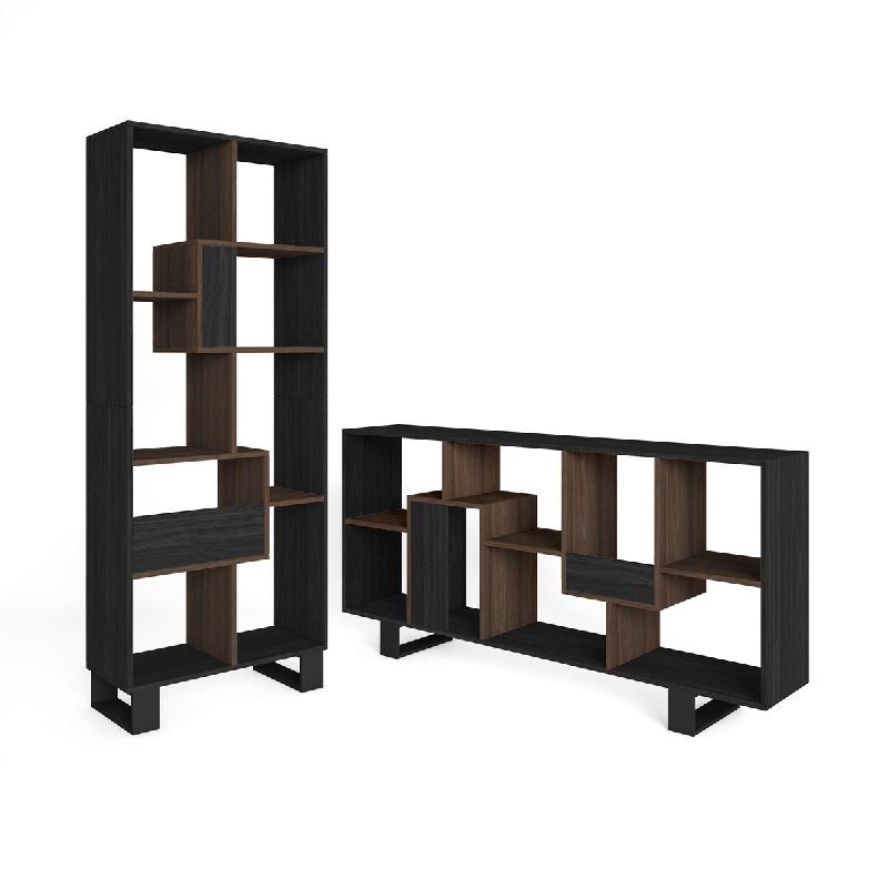 SKRAUT HOME Étagère Bibliothèque, 174x67x31, Design industriel, Noir et Chêne foncé - noir Bois manufacturé 607_7_0