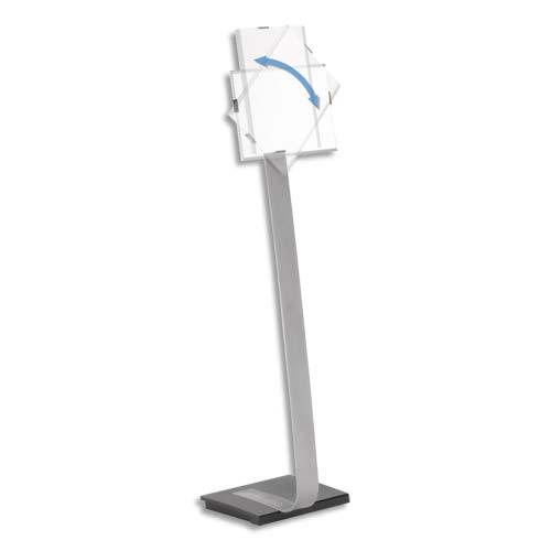 STAND INFOSIGN A4 PORTRAIT OU PAYSAGE SUR PIED - HAUTEUR MAX : 125 CM - ARGENT MÉTALLISÉ