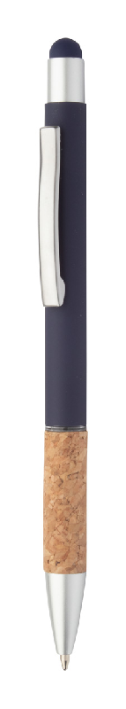Stylo à bille stylet en aluminium - finition mat avec embase en liège naturel - encre bleue_0