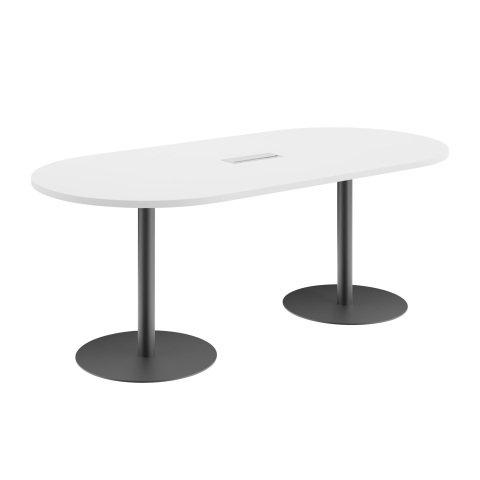 TABLE DE RÉUNION OVALE L 210 CM BLANC PIÈTEMENT COLONNE ANTHRACITE EXCELLENS