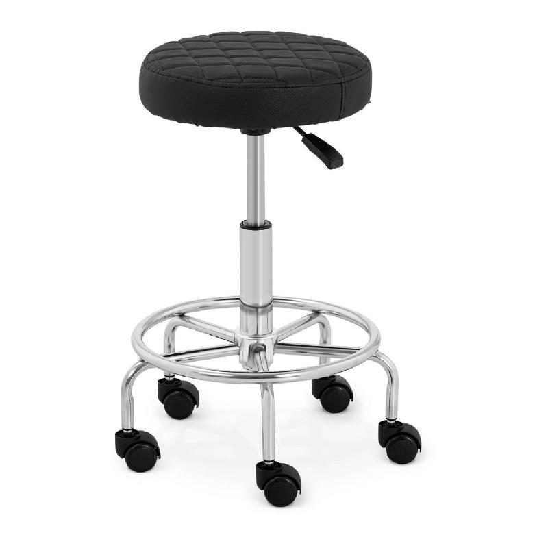 Tabouret chaise siège de bureau à roulettes - noir - acier chromé - réglable 52-66 cm - 14_0003760_0