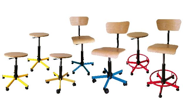 TABOURET RÉGLABLE DE 43 À 63 CM PAR VÉRIN À GAZ, PIÉTEMENT BLEU, SUR PATINS - MANUTAN COLLECTIVITÉS