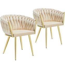 TecTake GmbH Lot 2 chaises de salle à manger en velours design noué sable/or -405946 - beige 405946_0