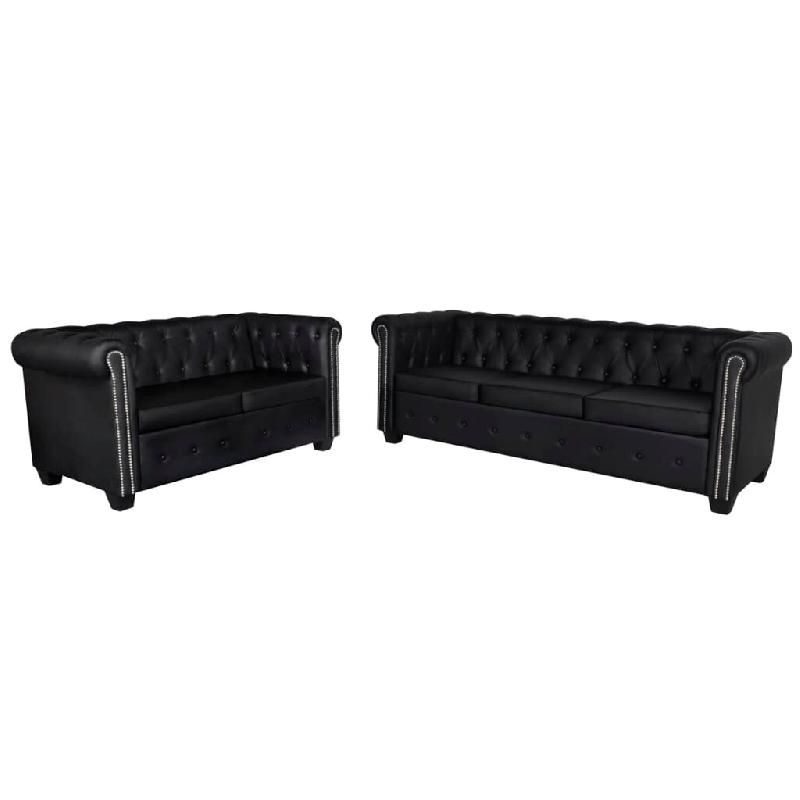 VidaXL Canapé Chesterfield à 2 places et à 3 places noir  Modèle Venezia - 8718475957348_0