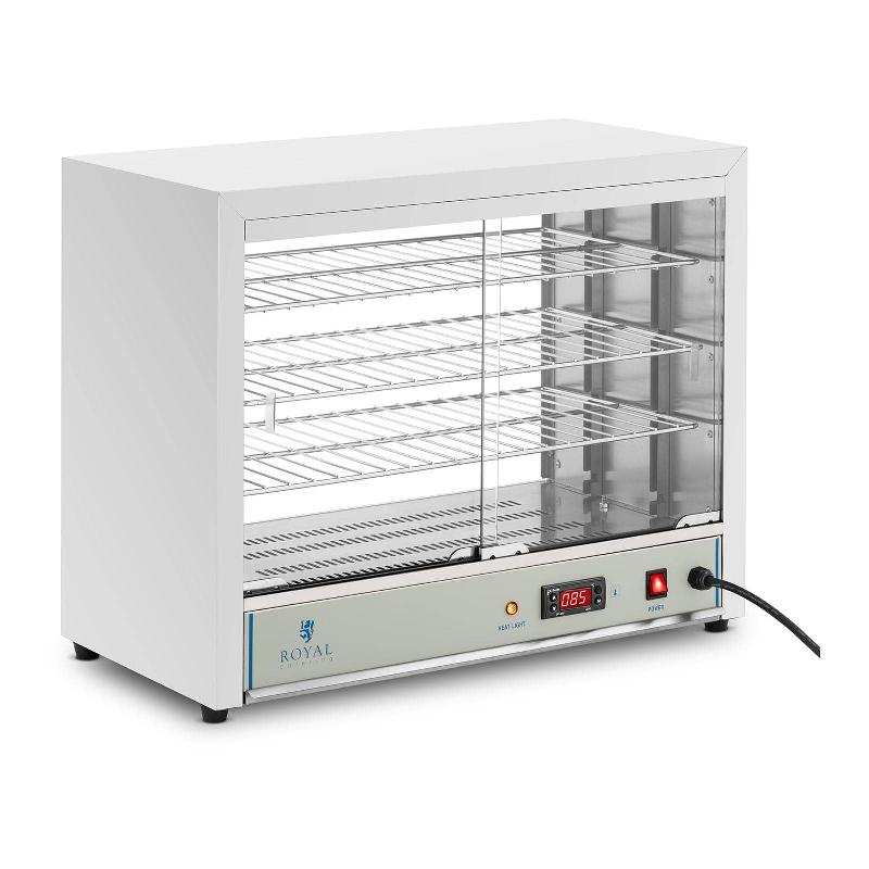 Vitrine chauffante maintien au chaud - 36x64x53 cm, 1.000 W, température 30-85°C, bac de récupération, écart entre niveaux 8 cm - Réf : 14_0004356_0