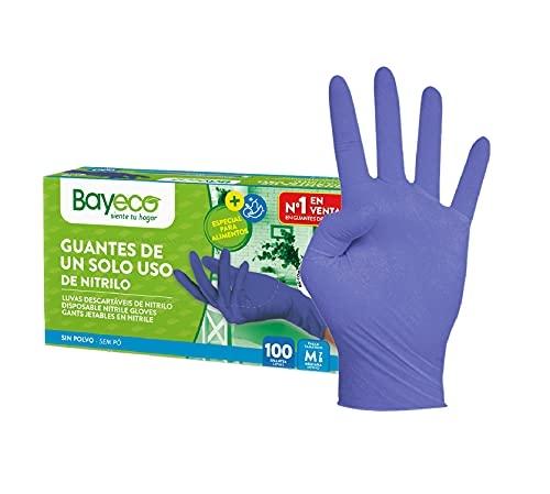 Bayeco - Lot de 100 gants jetables en nitrile bleu - Ambidextres, sans latex, avec bordures roulées et surface micro-texturée_0