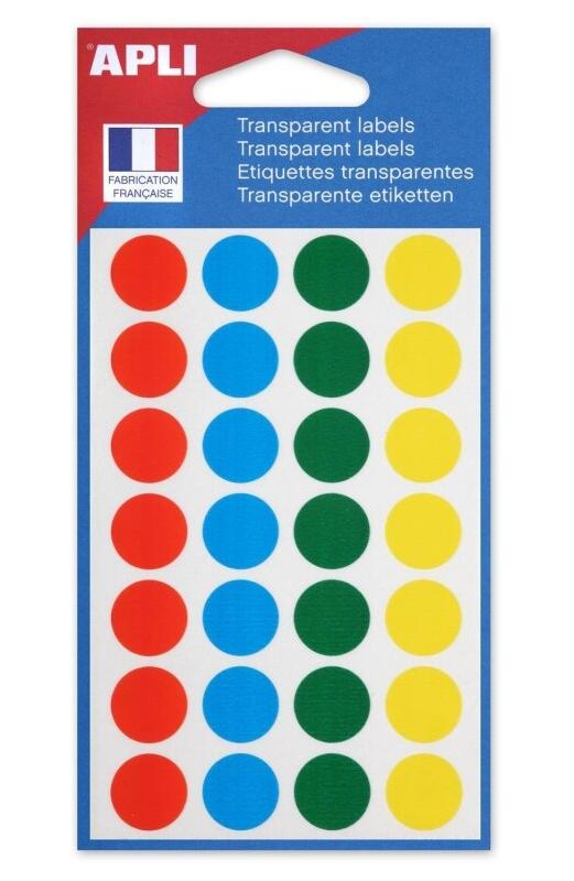Apli Lot de 5 Etui de 140 pastilles adhésives transparentes assorties, diam. 15 mm (5 feuilles / cdt) - 3270241128499_0