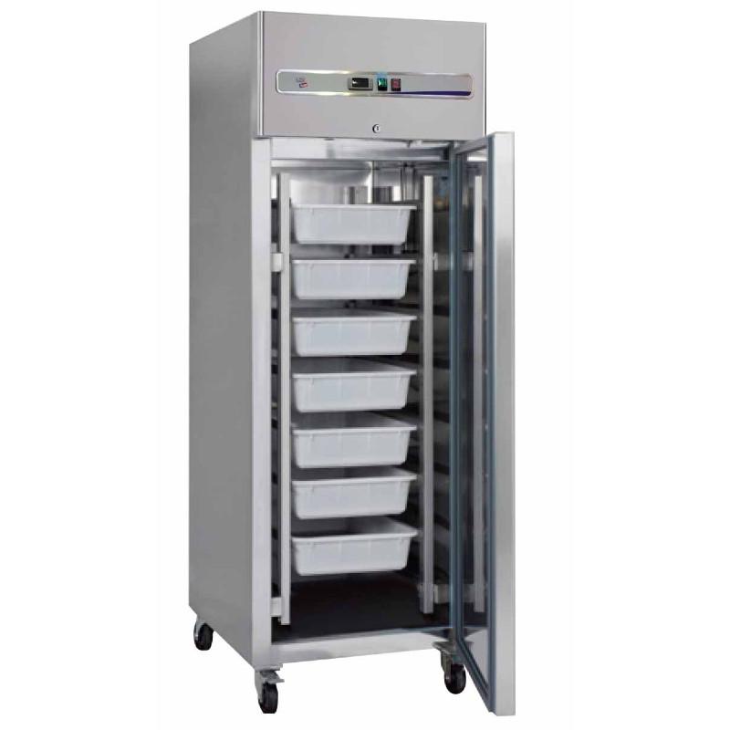 Armoire réfrigérée à casiers spéciale poissons 600 L - réfrigération statique -5°C/+5°C - 7 bacs et grilles inox - roulettes avec freins_0