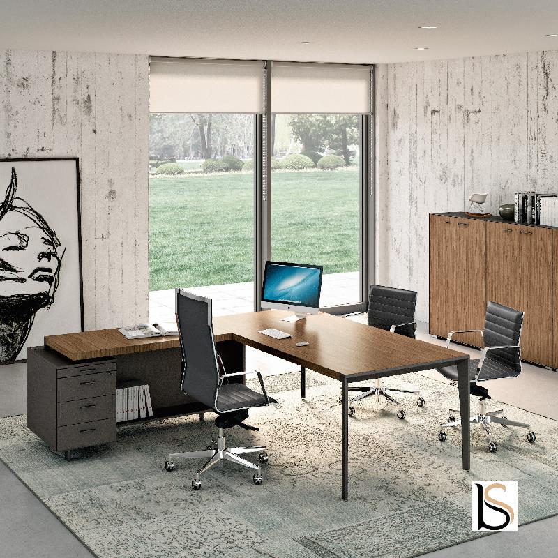 Bureau d'angle avec crédence laquée X9- Officity - 192, Gauche, Ébène_0