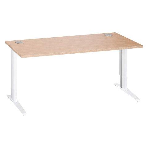 BUREAU DROIT L 160 CM CHÊNE CLAIR RÉGLABLE EN HAUTEUR PIÈTEMENT MÉTAL EXCELLENS BLANC