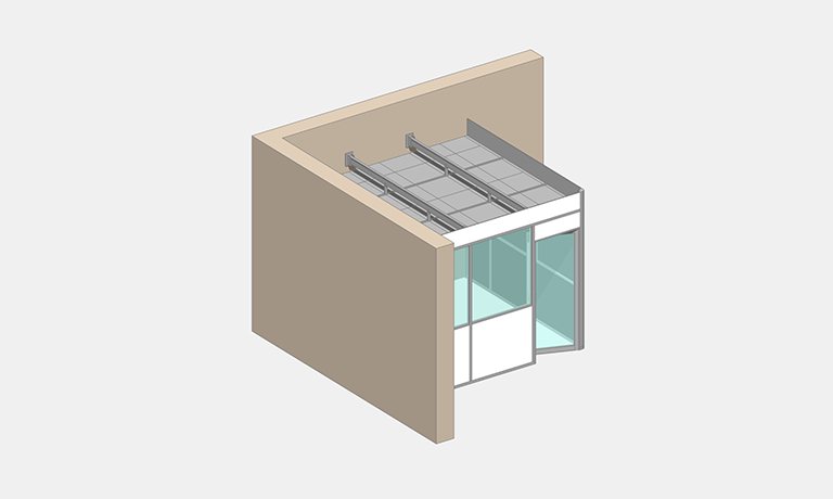 Cabine d'atelier en kit avec plafond - 1 module 2 faces en angle de mur gauche - Livrée avec cloison, plafond et options personnalisables_0