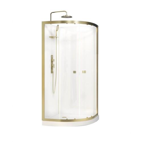 CABINE DE DOUCHE 1/4 ROND 90CM DORÉE À PORTE COULISSANTE - MITIGEUR MÉCANIQUE - GOLDY AURLANE