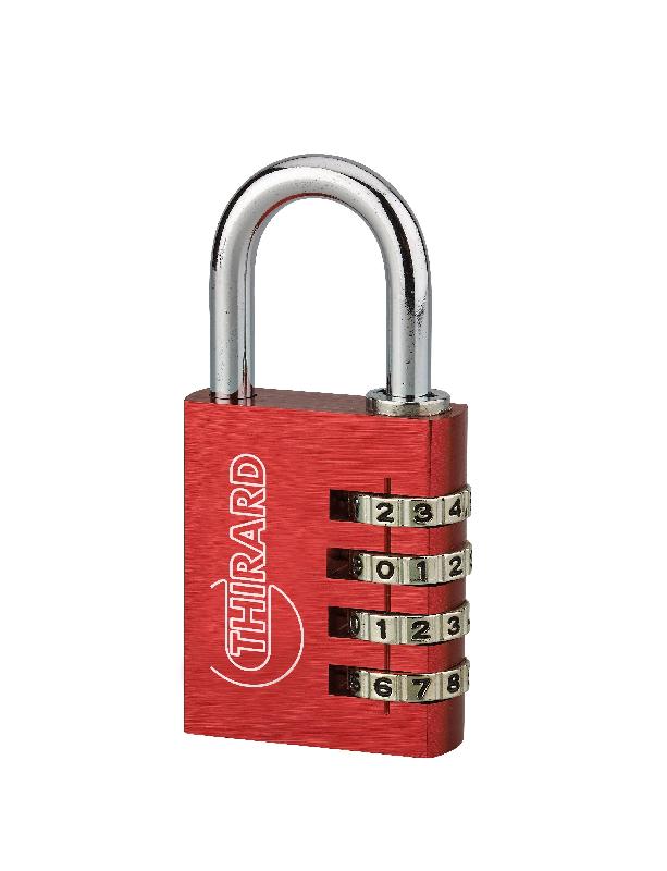 Cadenas à clé Thirard - Aluminium rouge 40 mm - Combinaison modifiable - Réf. 00012044_0