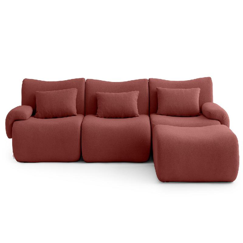 Canapé d'angle modulaire MILYSOFA SOFATIME 3 places avec méridienne tissu fine bouclette Rouge terracotta - MS-TIME-4-TR_0