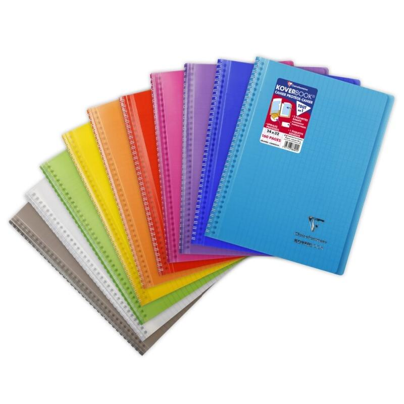 Clairefontaine Lot de 20 Cahier Kover Book 24x32, 160p./80 feuilles 90 g/m² reliure intégrale, couv. Enveloppante transparentes assorties (10), Séy_0