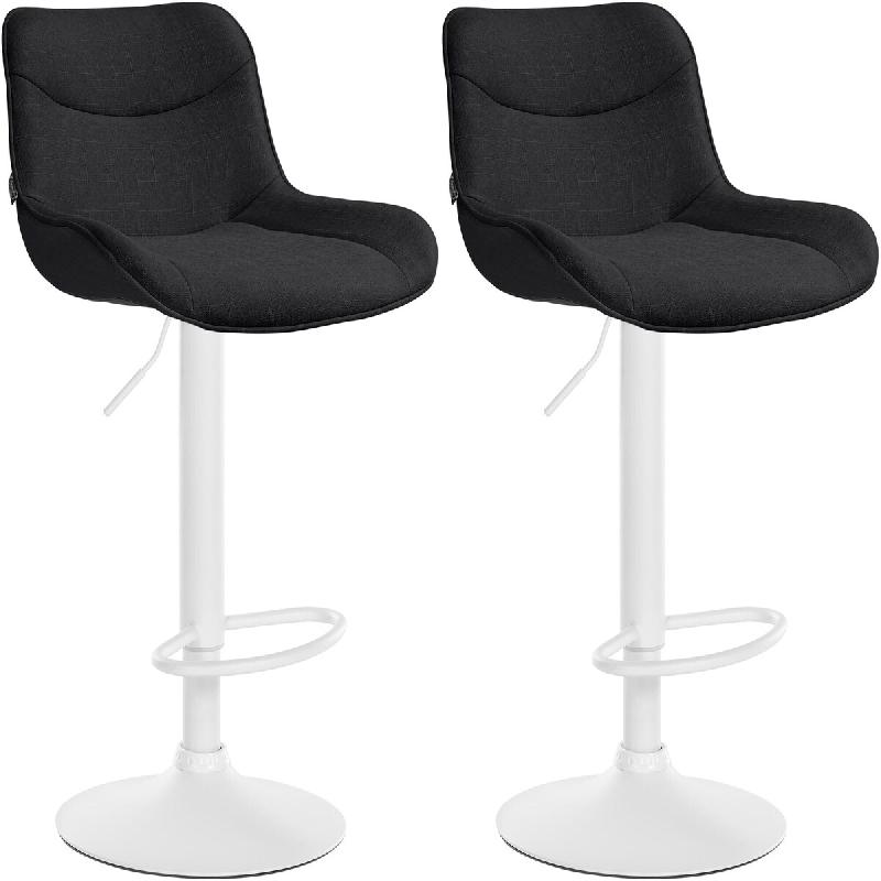 Décoshop26 - Lot de 2 tabourets de bar x1 avec coutures décoratives en tissu noir pied en trompette métal blanc 10_0004462 - blanc métal 3000252116594_0