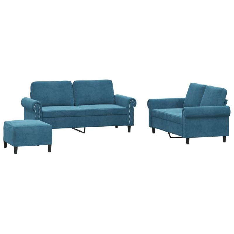 Ensemble de canapés 3 pcs avec coussins Bleu Velours Modèle Pirevion - 8721012071964_0