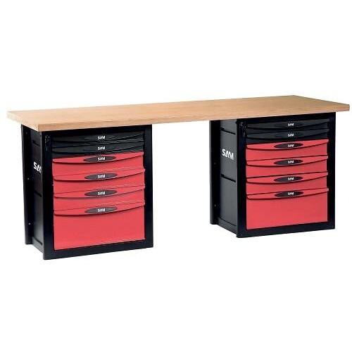 ETABLI D'ATELIER - PLATEAU BOIS 2 M - 12 TIROIRS SAM OUTILLAGE