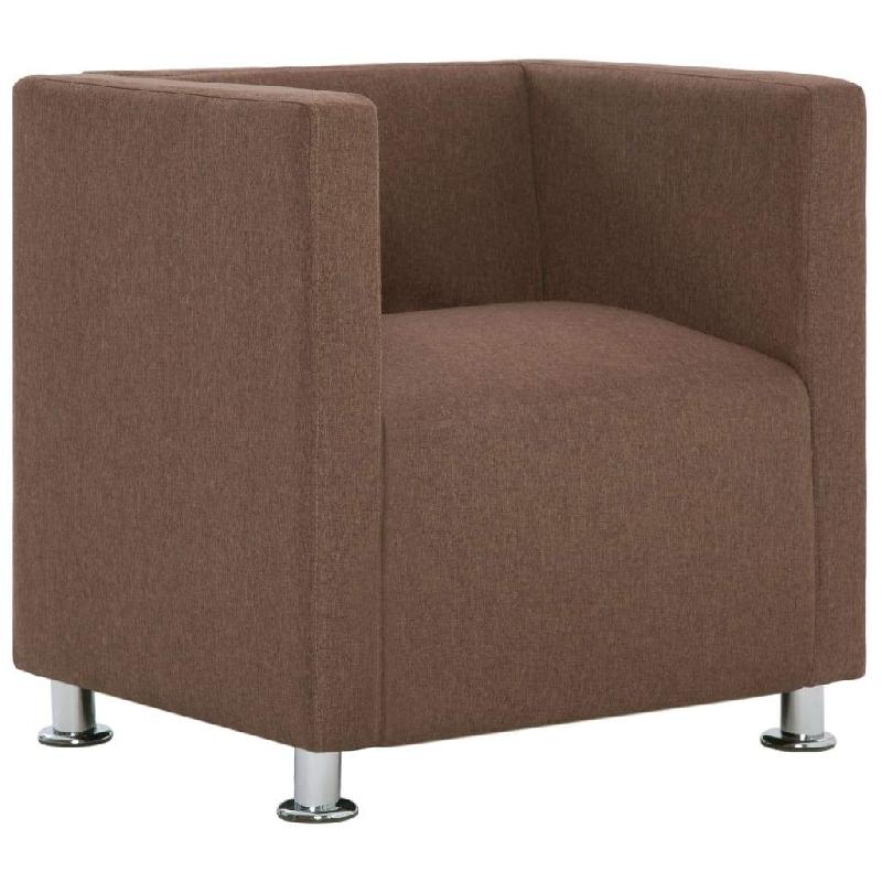 Fauteuil lounge design cube marron - revêtement polyester, cadre bois et pieds chromés 1102268_0
