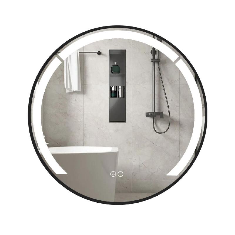 Helloshop26 - Miroir de salle de bain rond 60 x 3,5 cm fonction anti-buée élégance minimaliste en aluminium noir 20_0019531 - noir aluminium 300023_0