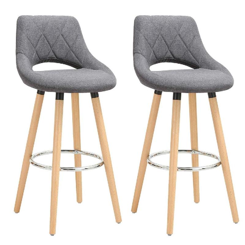 Helloshop26 - Tabouret de bar en lin avec dossier et repose-pieds, lot de 2 pièces gris foncé 19_0000553 - 3000242768987_0