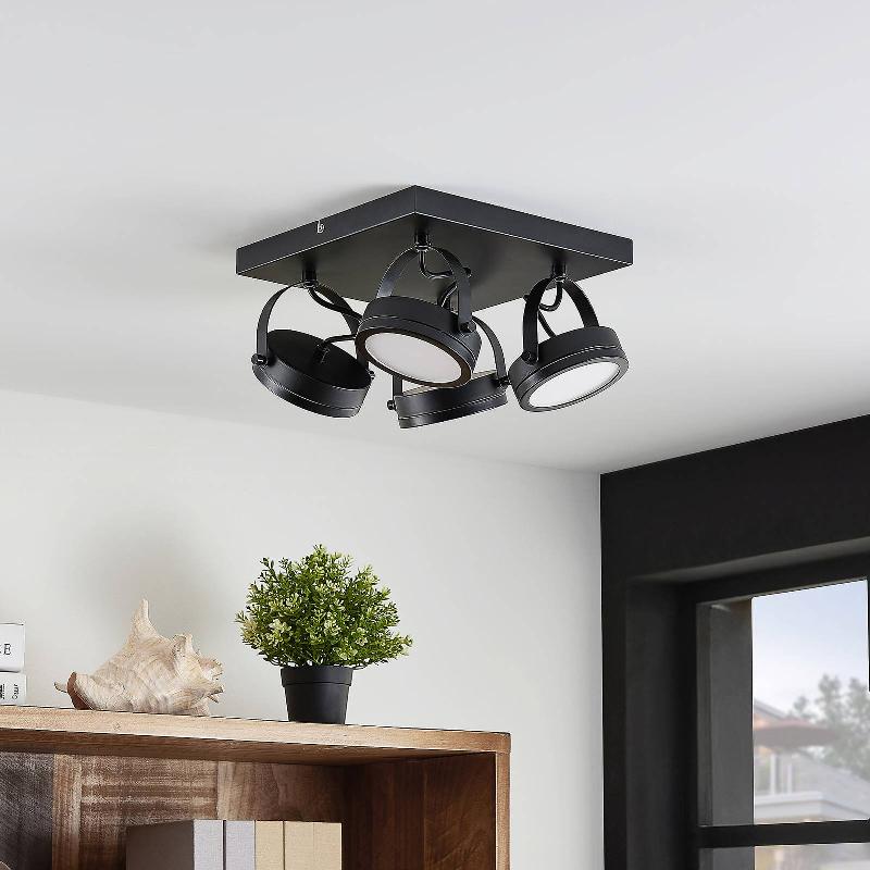 LINDBY SPOT POUR PLAFOND OMILA, 4 LAMPES, NOIR, FER, 27 CM