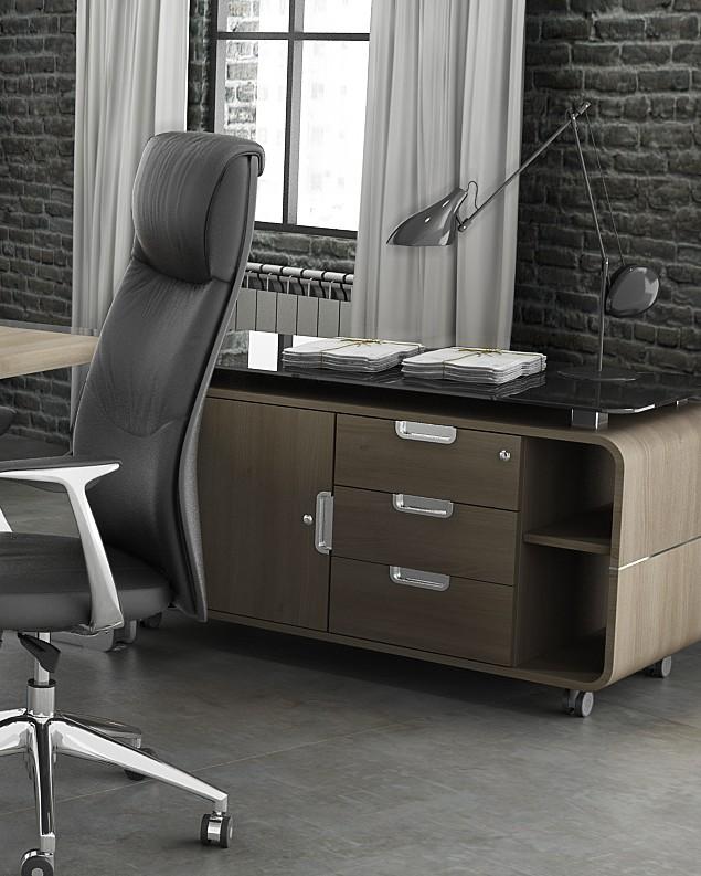 Meuble de service Open - Mobel Linea - Avec plateau verre, Acacia clair_0