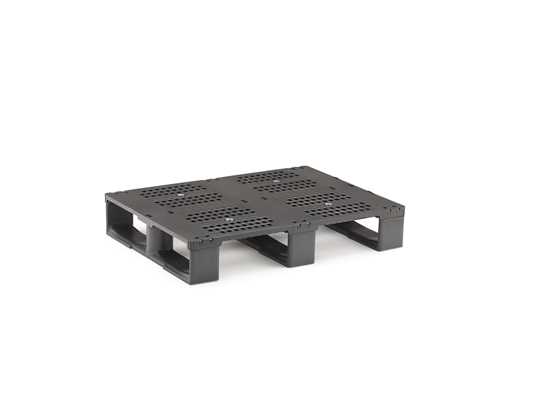 Palette plastique multi usages à semelles - MED68/PP/3S, réutilisable et recyclable, format 600x800 mm_0