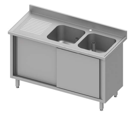 Plonge inox avec 2 bacs à droite sur armoire portes coulissantes 15... - P934657150_0