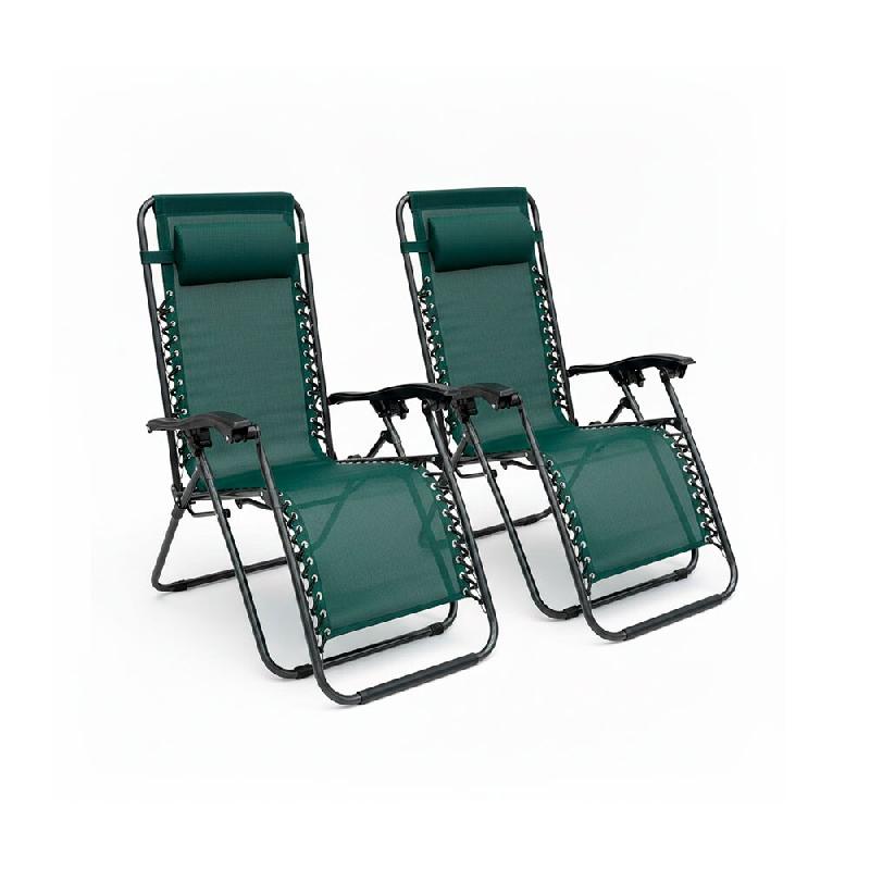 RATTATAN Lot de 2 chaises longues inclinables en textilène avec coussin repose-tête, pliables et légères pour jardin, terrasse, piscine – Vela/V_0