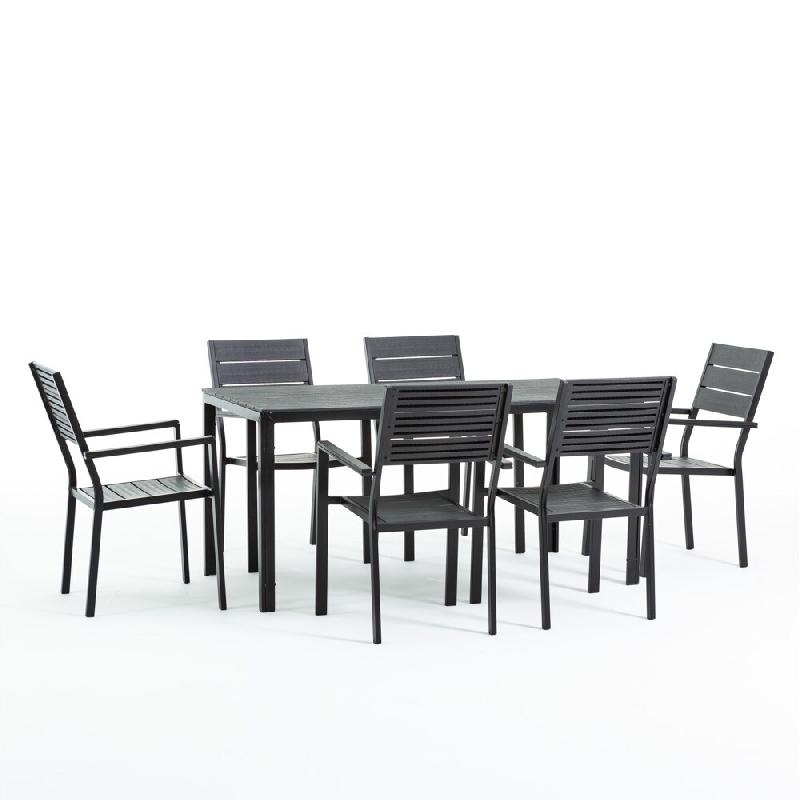 RATTATAN Set de jardin avec table rectangulaire 156x78cm,6 chaises empilables avec accoudoirs,structure en acier et plateau en polypropylène(Thomas+A_0