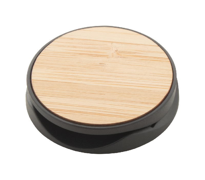 Support pour mobile rond en plastique avec base auto-adhésive et revêtement bambou - couleur noir, poids 8g_0