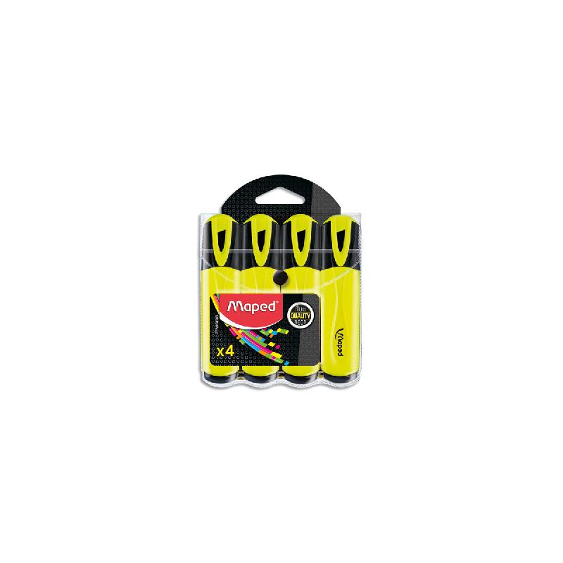 SURLIGNEUR MAPED FLUO'PEPS CLASSIC - POCHETTE DE 4 - COLORIS UNIQUE JAUNE