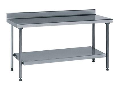 TABLE INOX ADOSSÉE AVEC ÉTAGÈRE INFÉRIEURE FIXE LONGUEUR 1800 MM