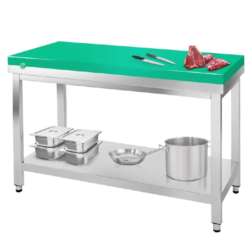 Table inox de découpe avec plan vert - Profondeur 600 mm | Ggm - 1000_0