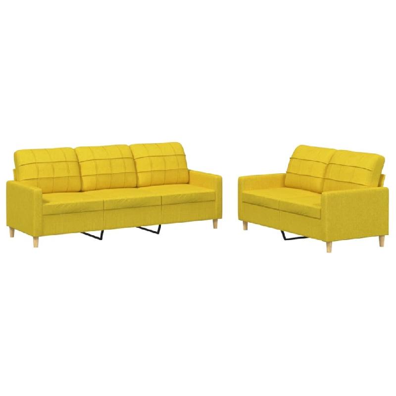 VidaXL Ensemble de canapés 2 pcs avec coussins Jaune clair Tissu Modèle Calypso Pro - 3201311_0