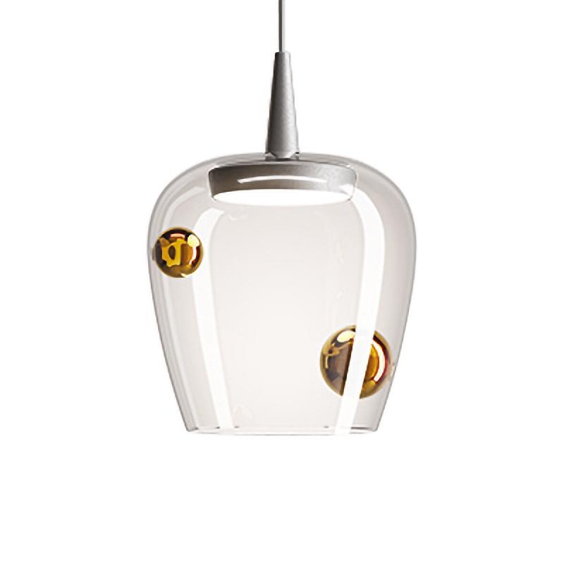 Zafferano Suspension Bilia 230V LED 8W 2700K en verre borosilicaté soufflé à la bouche, finition Aluminium et Bronze, diamètre 18 cm - gris 805894_0