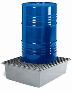 Bac de rétention en plastique rigide 220L - Polyester armé fibre de verre - Caillebotis acier galvanisé_0