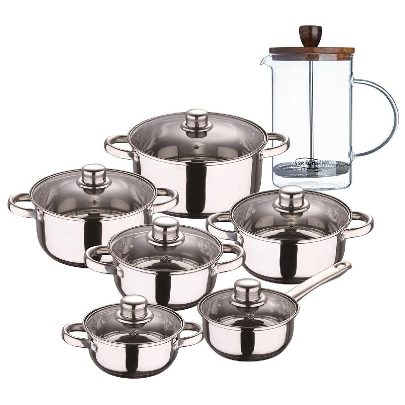 BERGNER - Batterie de cuisine Cassel 12pcs en acier inoxydable compatible induction avec cafetière en verre borosilicate 15,8x10x18,8cm - inox PK8956_0