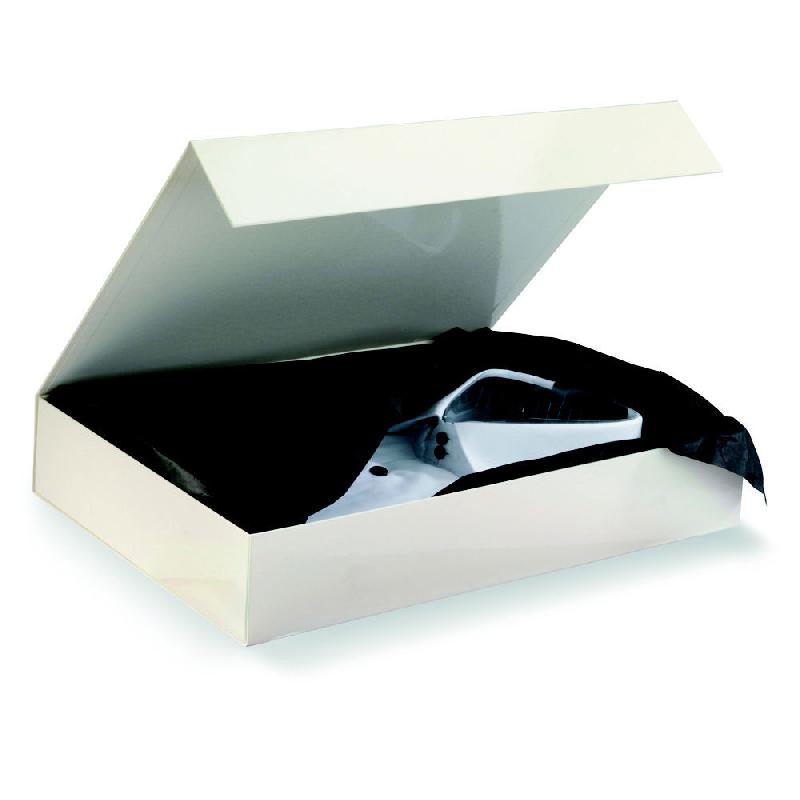 BOÎTE CADEAU CARTON FERMETURE AIMANTEE - L.37,5 X L.26,5 X H.6,5 CM - IVOIRE BRILLANT - CARTON DE 10