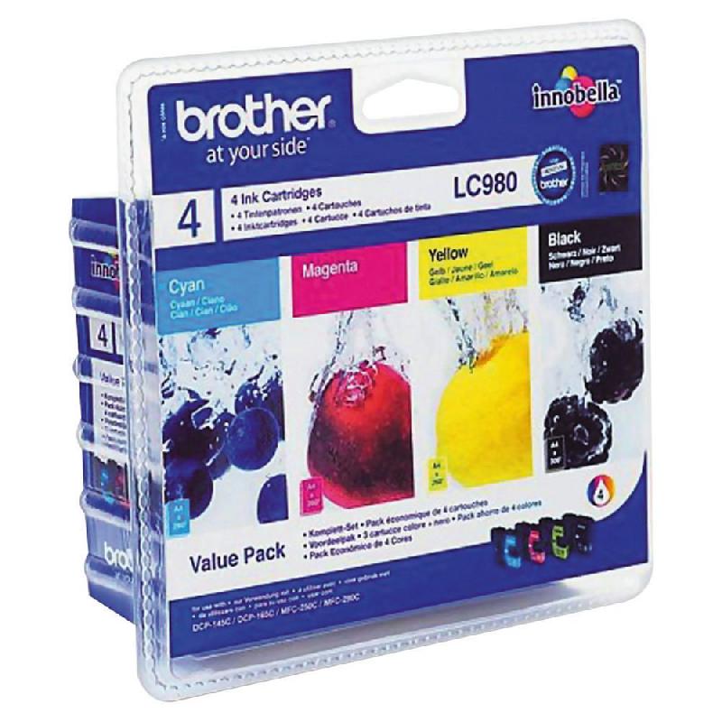 BROTHER CARTOUCHE D'ENCRE LC980VALBP (LC-980VALBP) - LOT MULTIPLE - COULEUR: NOIR, CYAN, JAUNE, MAGENTA (LOT DE 4 CARTOUCHES)