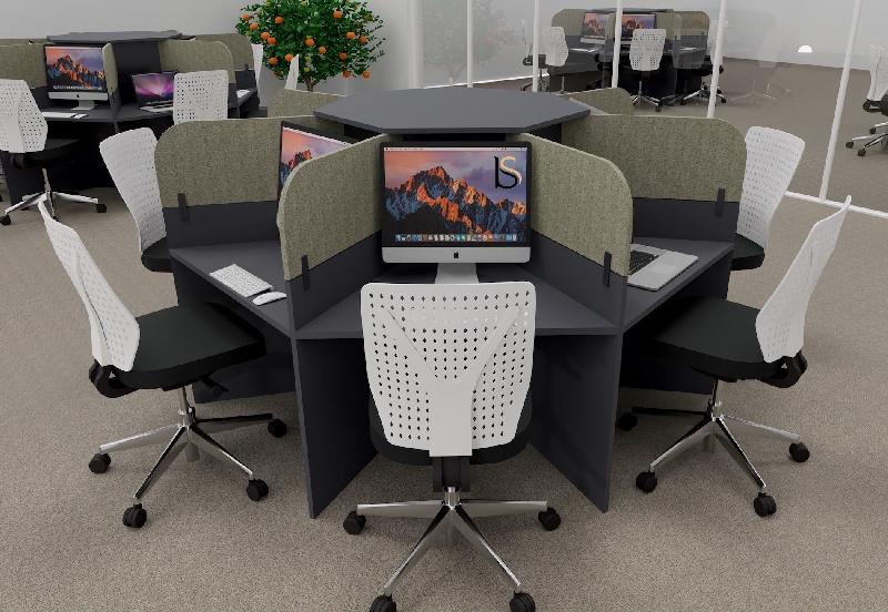 Bureau call center 7 places forme marguerite avec cloisons acoustiques. - anthracite, 7 places, beige da054_0