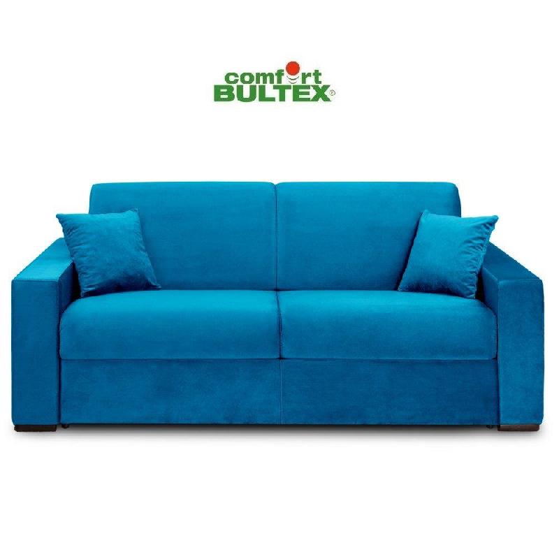 CANAPÉ CONVERTIBLE EXPRESS VOLOUTO MATELAS 120CM COMFORT BULTEX® 16CM SOMMIER LATTES RENATONISI VELOURS BLEU AZUR_0