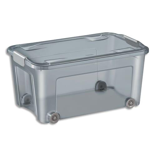 Boîte de rangement Cep 43 litres gris fumé - matière PP recyclée - 59,3 x 38 x 29 cm - fermeture clips résistants_0