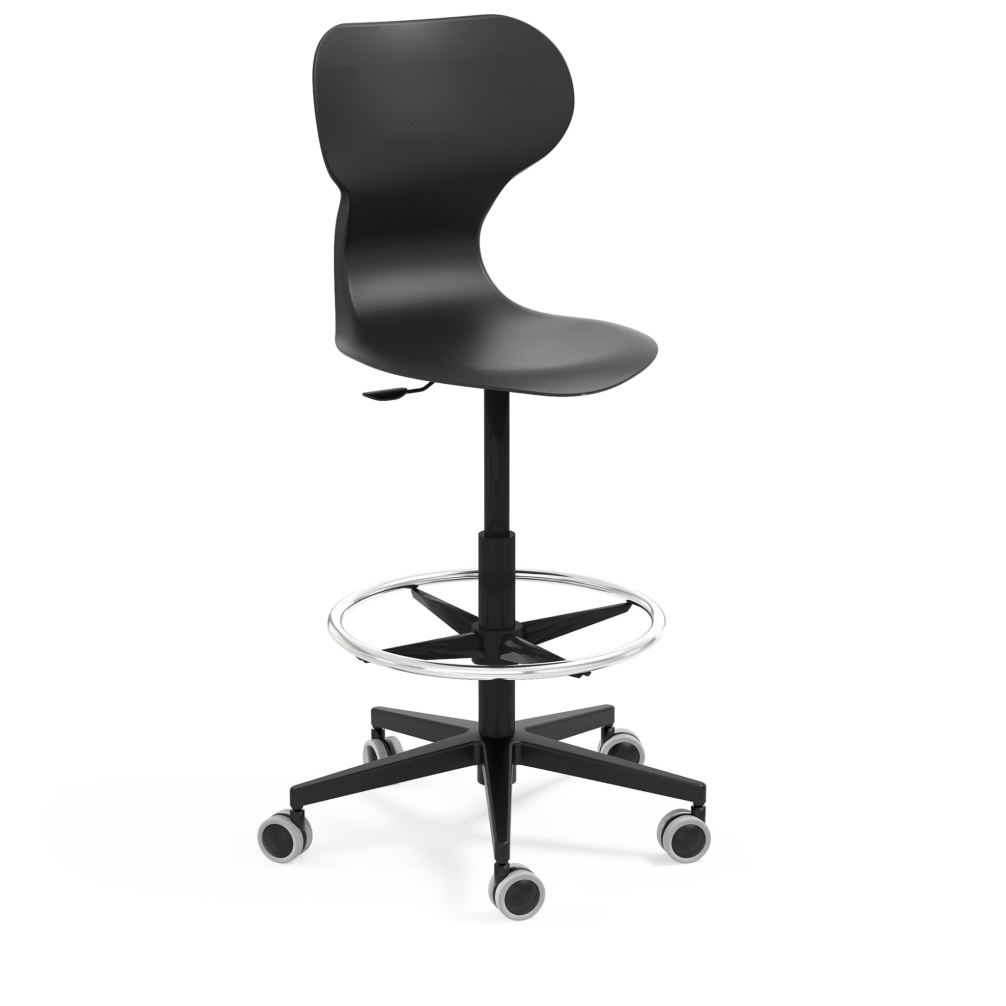 Chaise d'école Mia Stool - tabouret de lycée avec siège en plastique, piston à gaz et base à roulettes_0