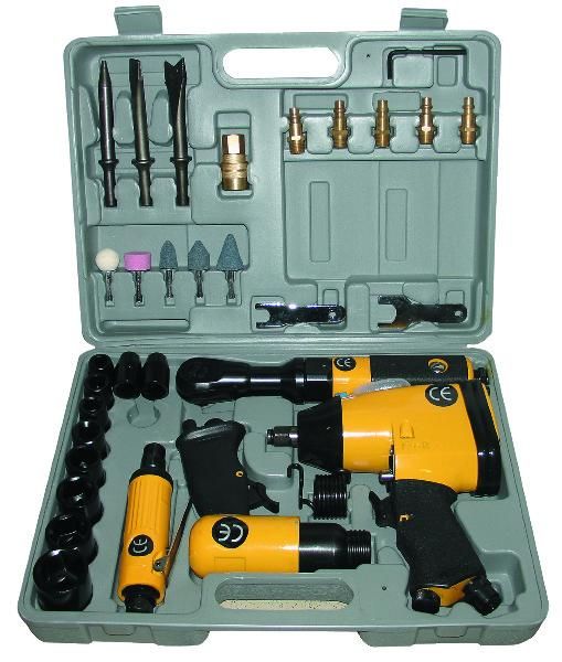 COFFRET 4 OUTILS PNEUM.(CHOC,BURIN,MEUL.ROCH)