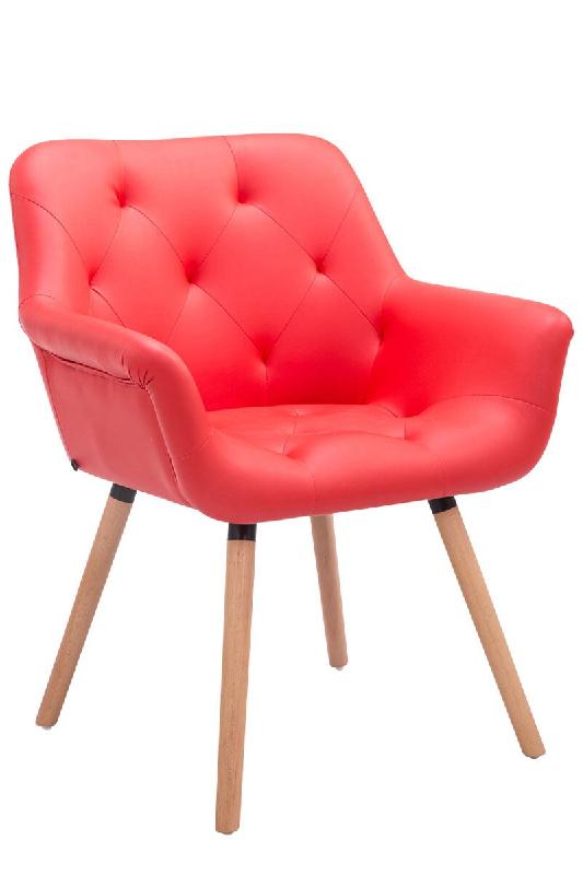 Décoshop26 - Chaise visiteur bureau salon assise capitonné en PVC rouge pieds en bois clair 10_0008491 - 3000266683006_0