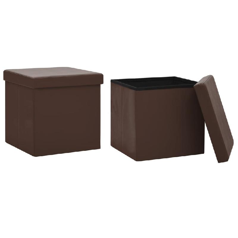 Décoshop26 - Lot de 2 tabouret assise poufs de rangement pliables en PVC marron DEC026394 - 3000255790753_0