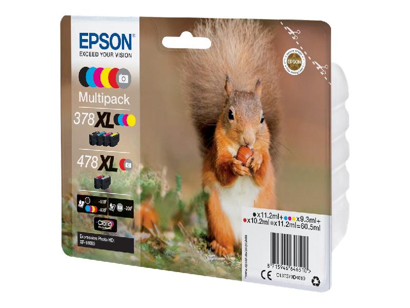 EPSON 478XL MULTIPACK - PACK DE 6 - HAUTE CAPACITÉ - GRIS, NOIR, JAUNE, CYAN, MAGENTA, ROUGE - ORIGINAL - CARTOUCHE D'ENCRE